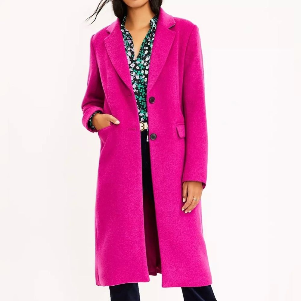 Loft Two Button Coat - M - NWT - Rich Pink Berry